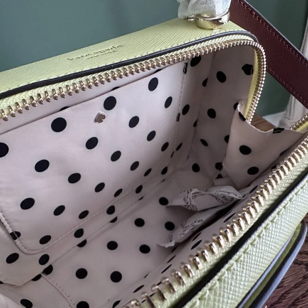 NWT!! Kate Spade Vanity Mini Top Handle Bag -Purple/Cream yellow(Irisbloom) - Picture 14 of 16